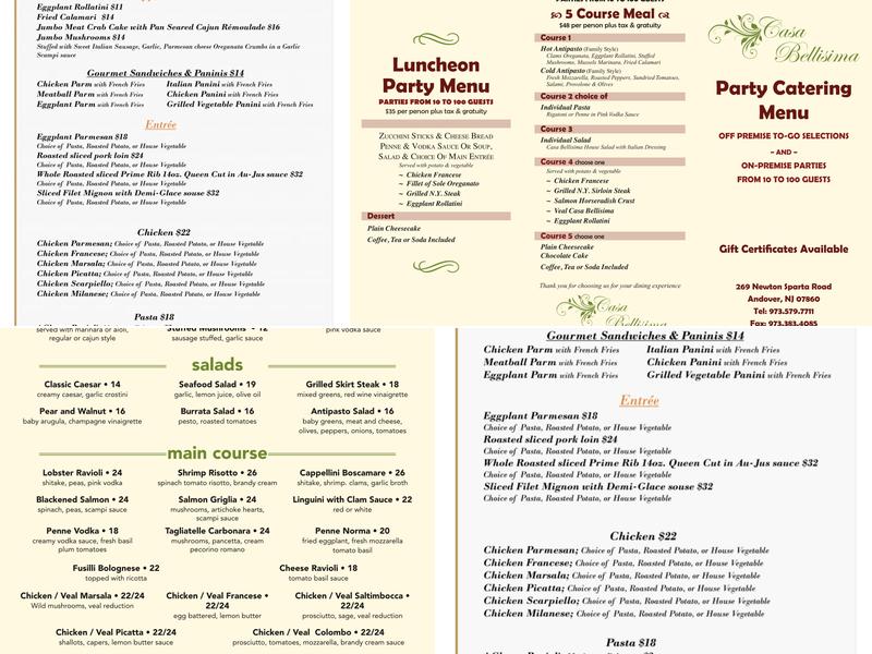 Casa Bellisima Menu