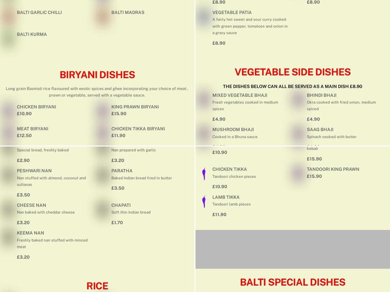 CHILLI MASALA Menu