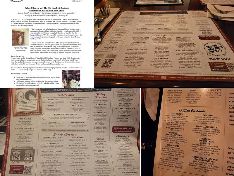 The Old Spaghetti Factory Menu