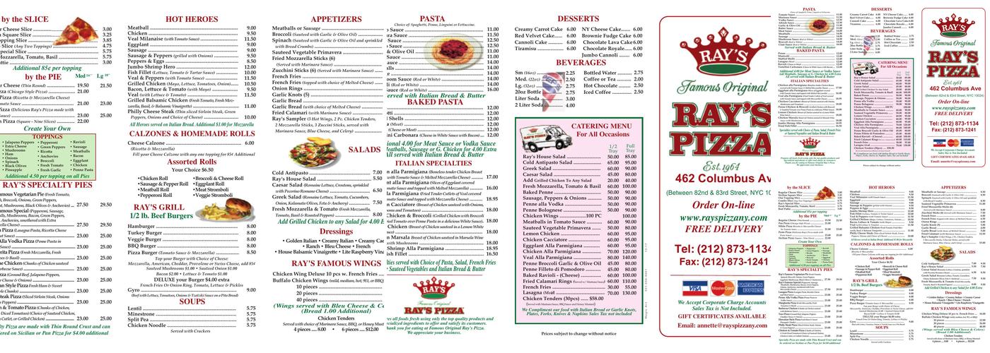 Famous Original Ray's Pizza Menu