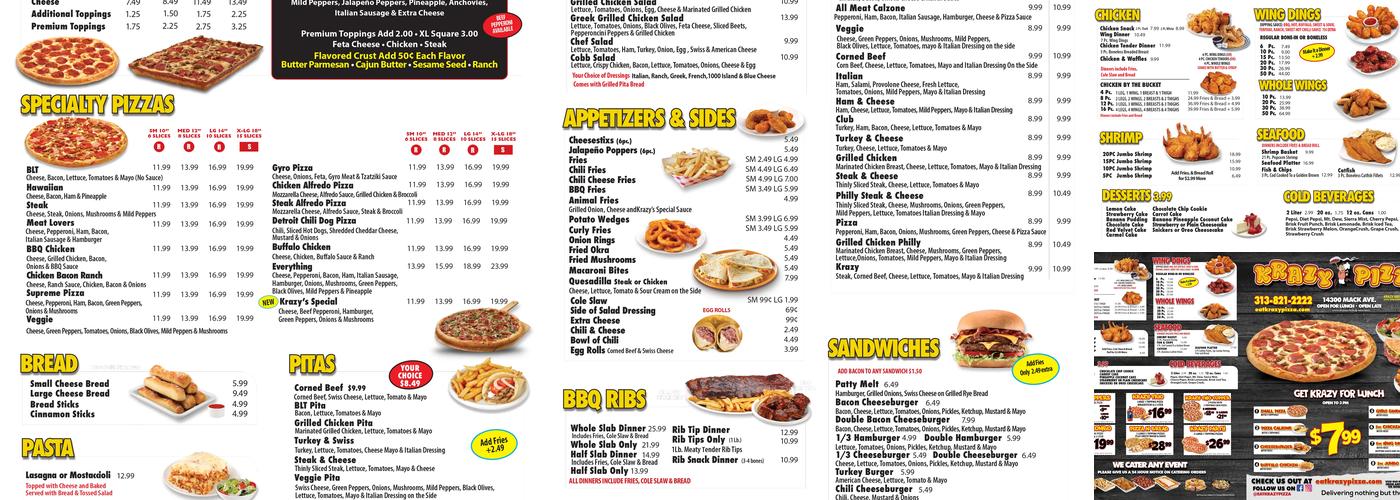 Krazy Pizza Menu