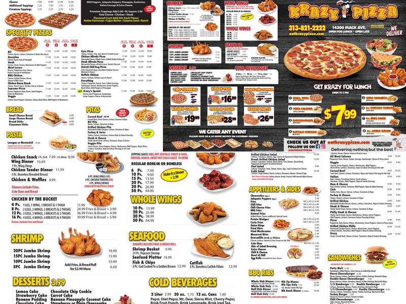 Krazy Pizza Menu