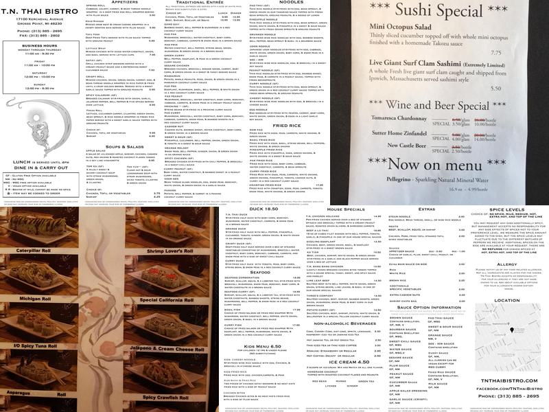 T.N. Thai Bistro Menu