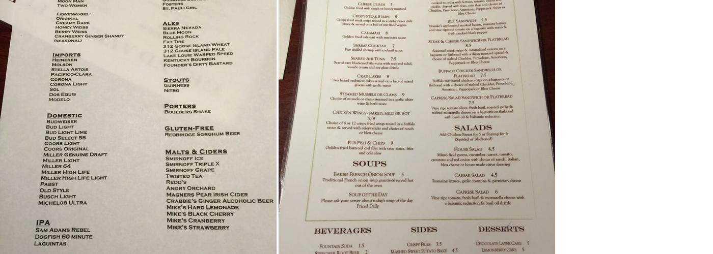 Grand Avenue Pub Menu