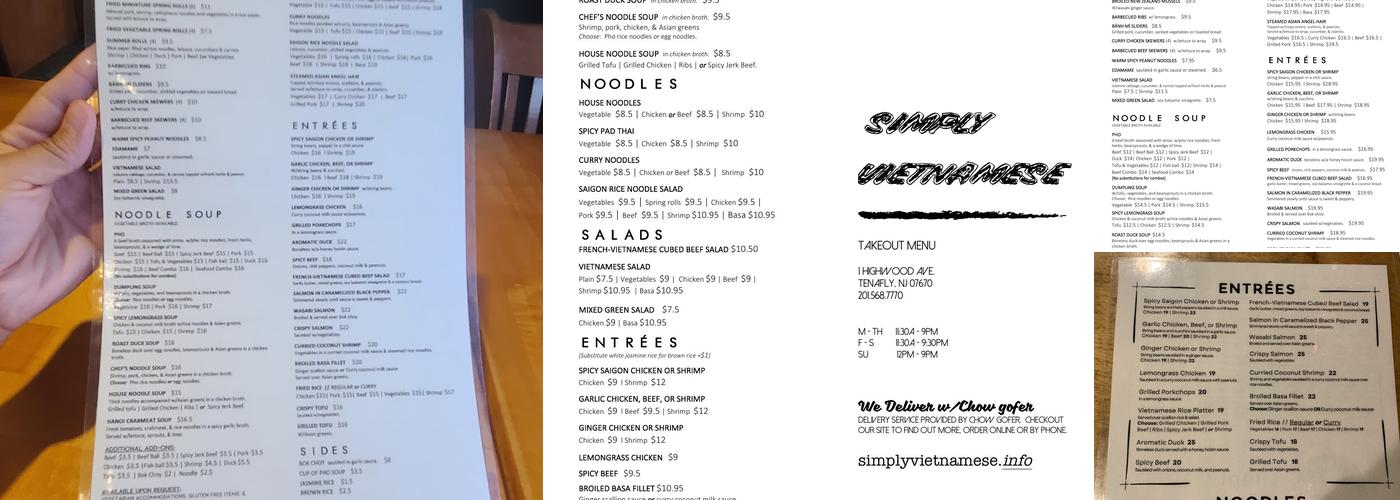 Simply Vietnamese Menu
