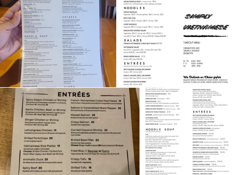 Simply Vietnamese Menu