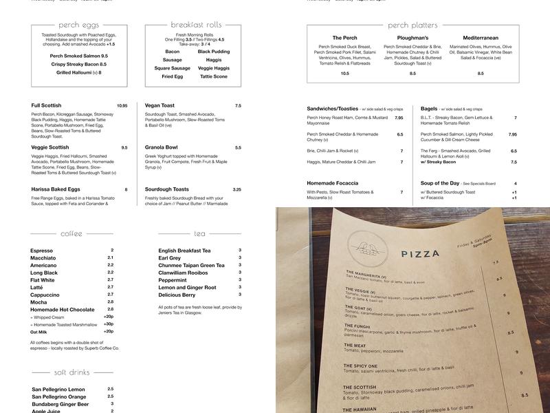 The Perch Menu
