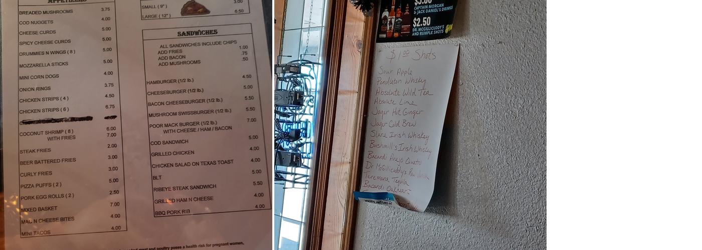 Macktown Lounge Menu