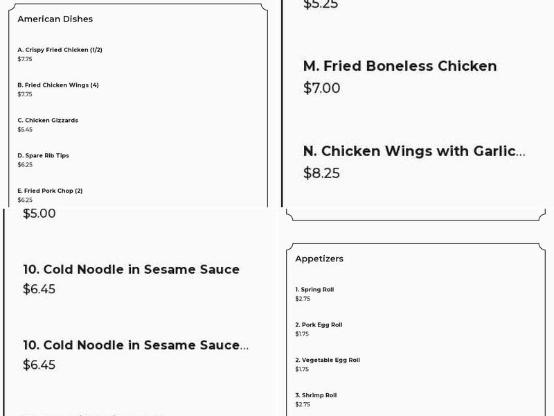 No. 1 Chinese Kitchen Menu