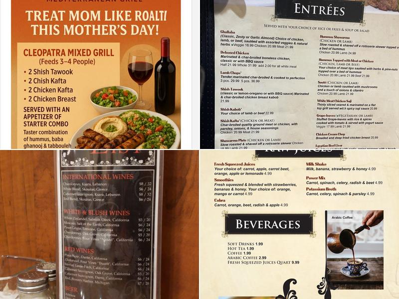 Cleopatra Mediterranean Grill Menu