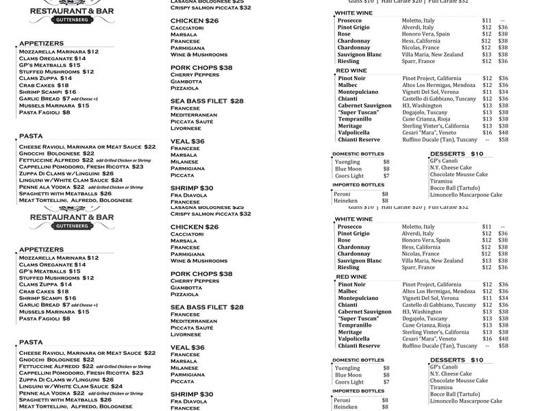 GP's Restaurant Menu