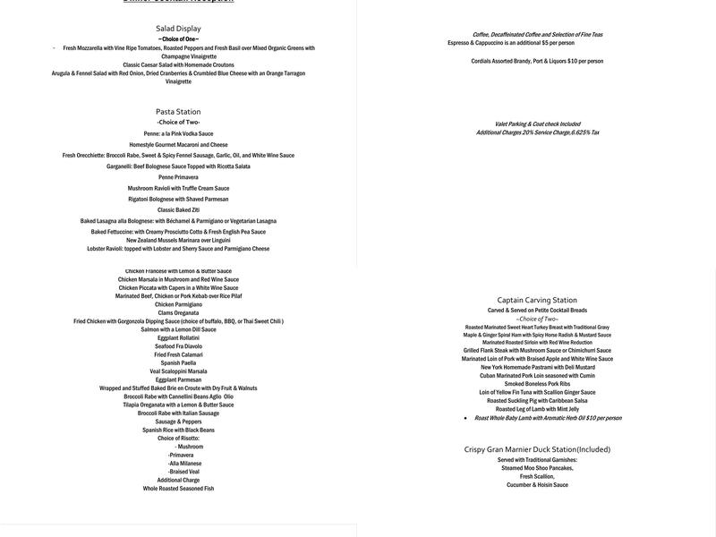 Waterside Events Menu