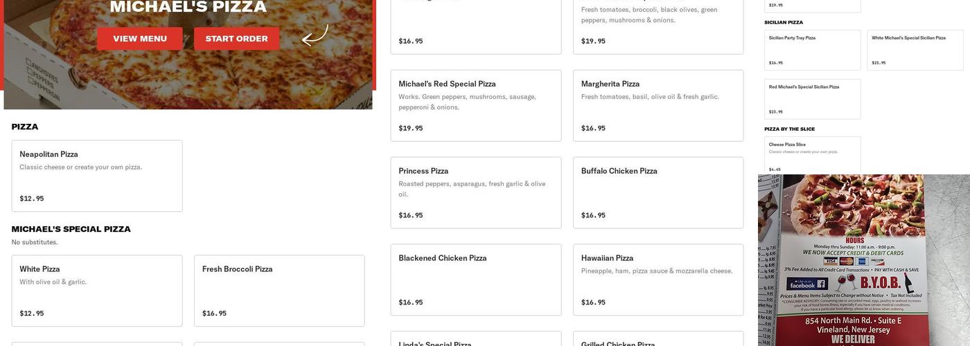 Michael's Pizza Menu