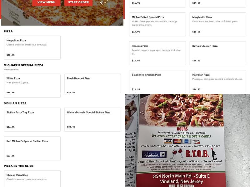 Michael's Pizza Menu