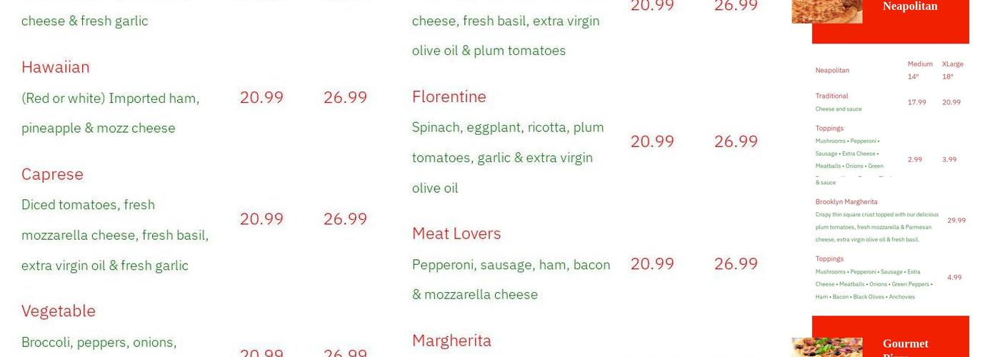Luca's Pizza Menu