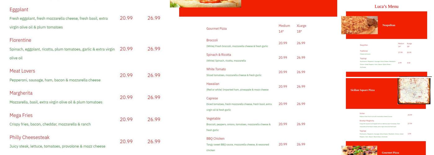 Luca's Pizza Menu