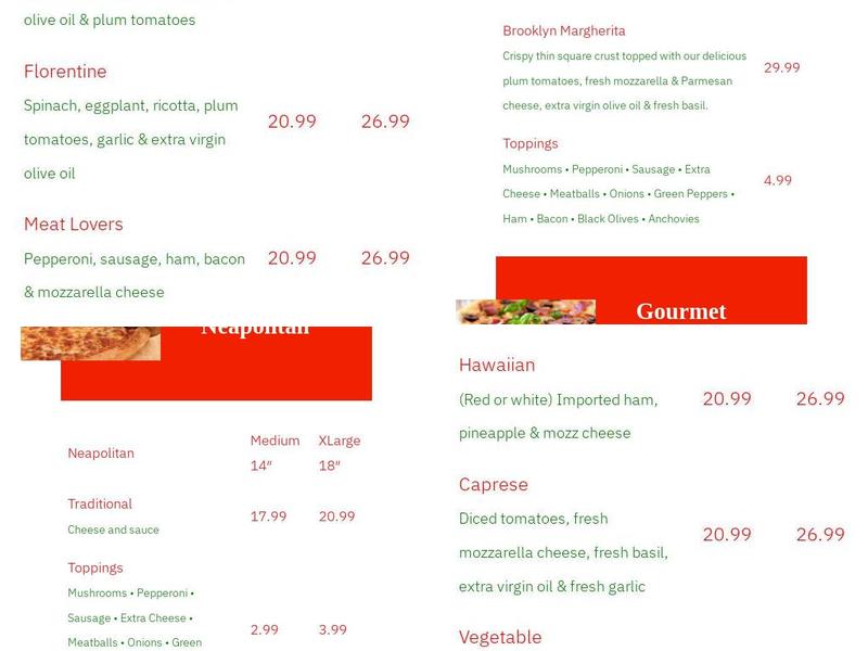 Luca's Pizza Menu