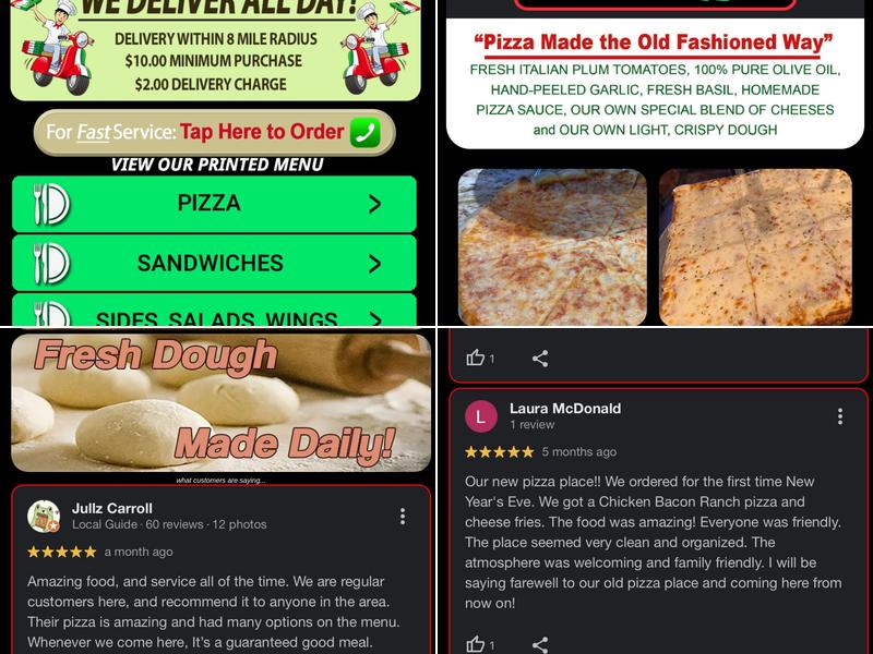 Danny's Pizza Pizzazz Menu