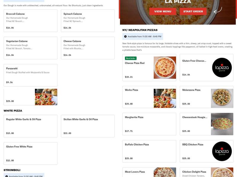 La Pizza Menu