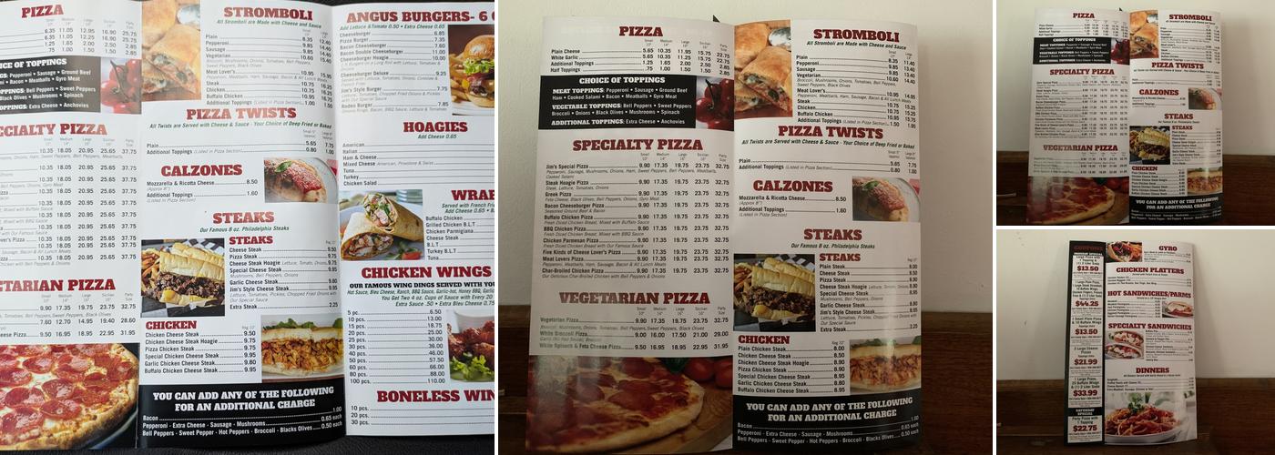 Jim's Family Style Pizza Menu