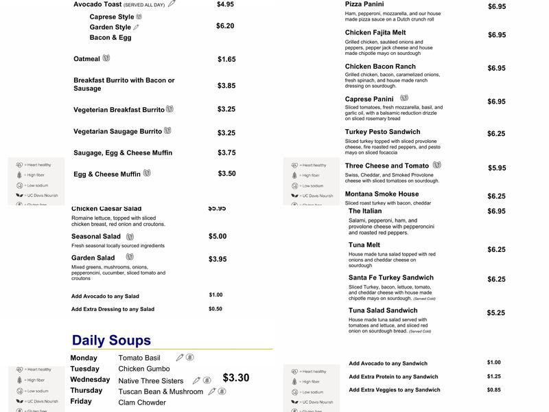 Scrubs East Café Menu