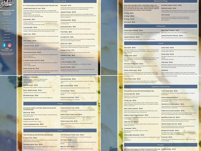 Sidelines Sports Bar & Grill Menu