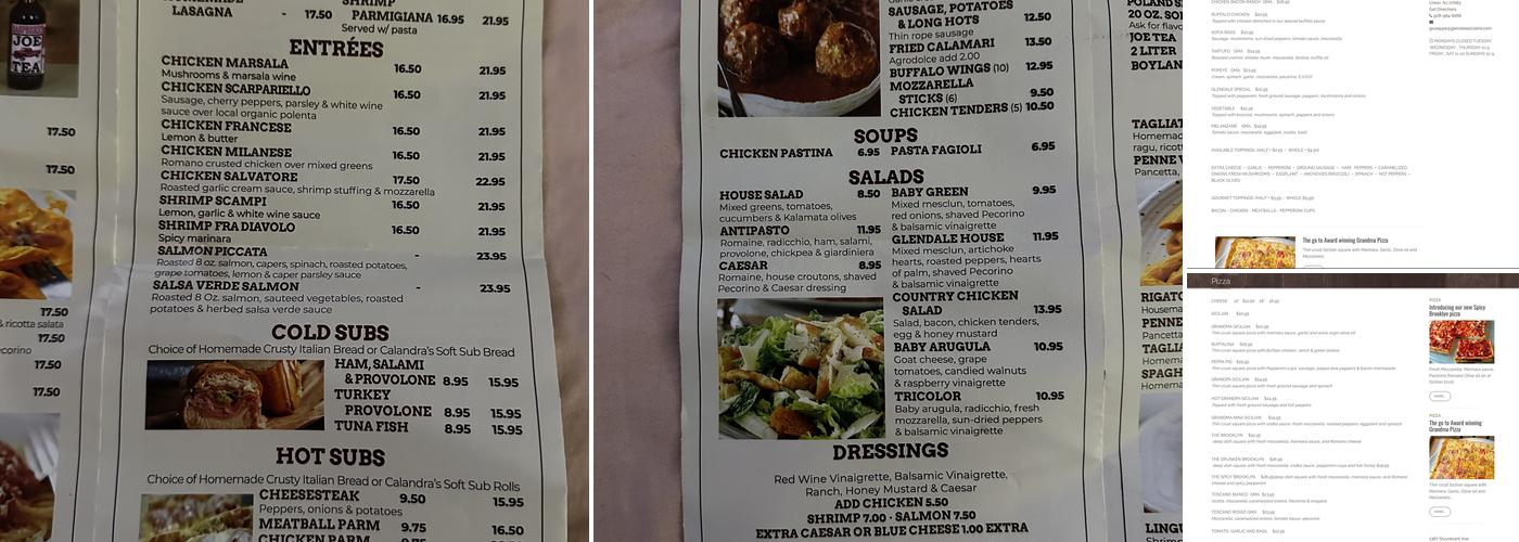 Glendale Pizzeria Menu