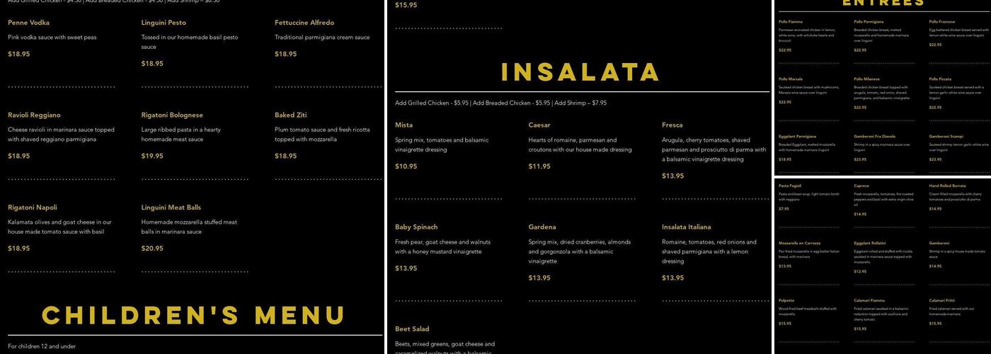 Fiamma Wood Fired Pizza Menu