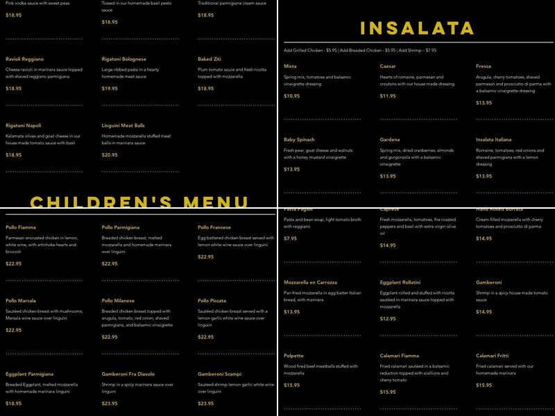 Fiamma Wood Fired Pizza Menu