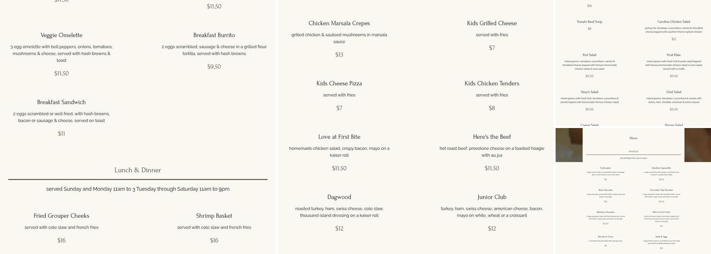 Sisters' Bistro Menu
