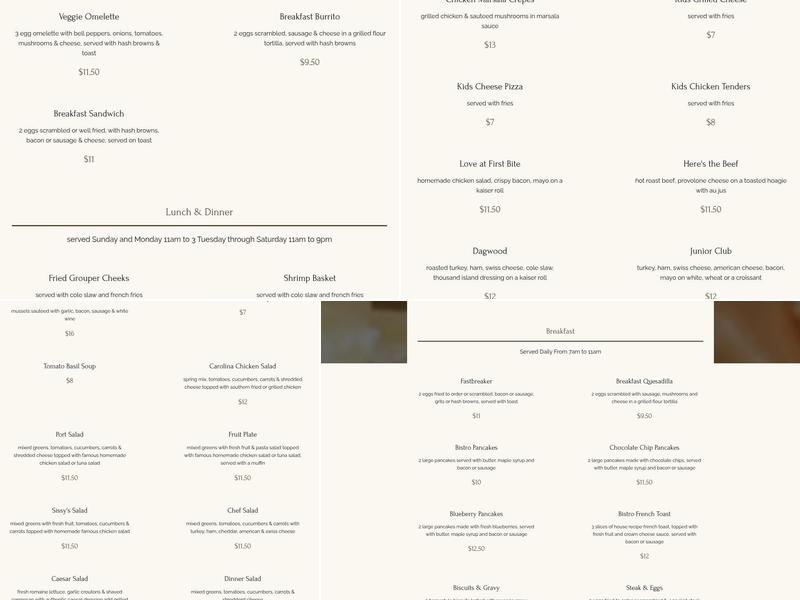 Sisters' Bistro Menu