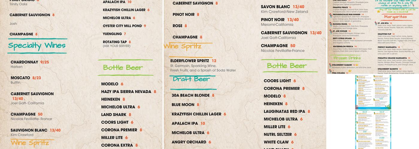 Krazyfish Grille Menu