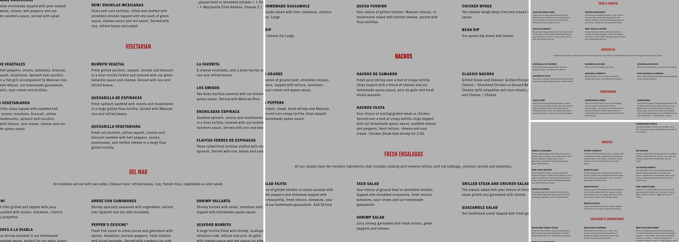 Pepper's Mexican Grill & Cantina Menu