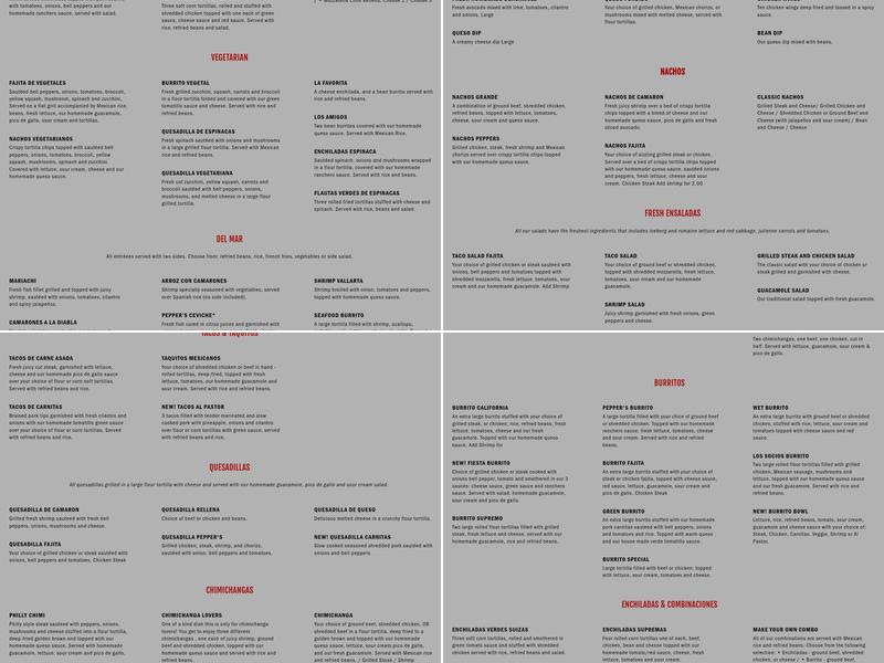 Pepper's Mexican Grill & Cantina Menu