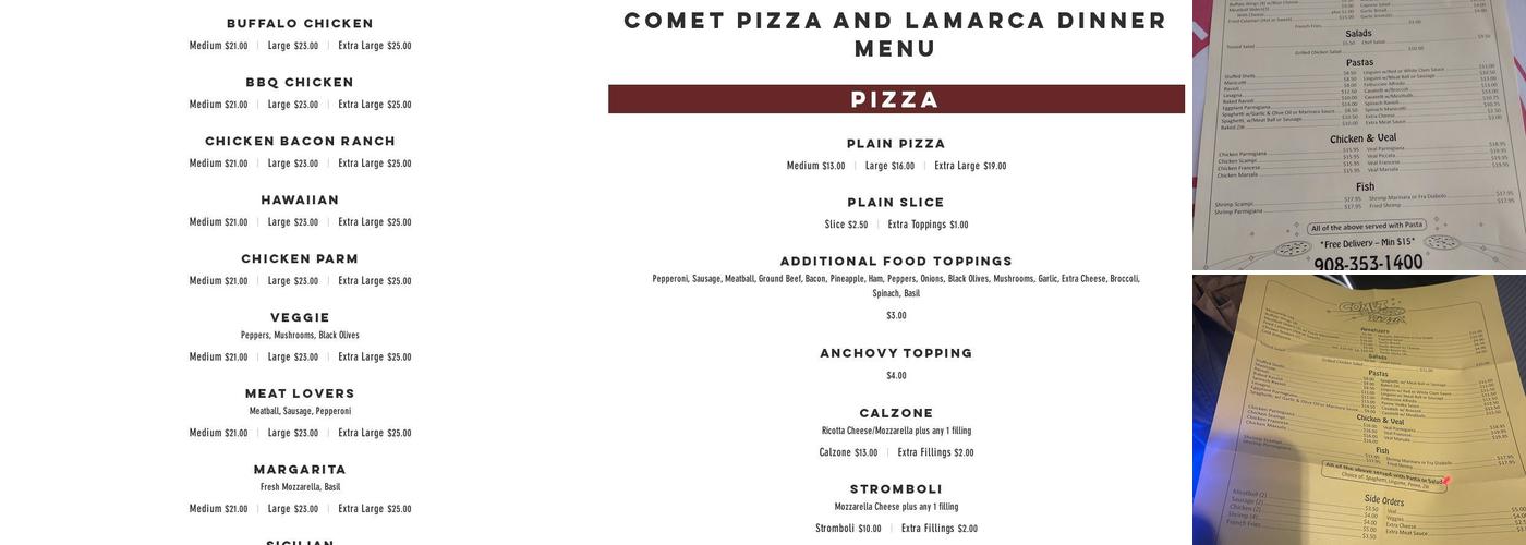 Comet Pizza Menu