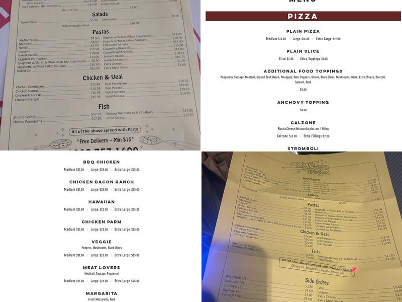 Comet Pizza Menu