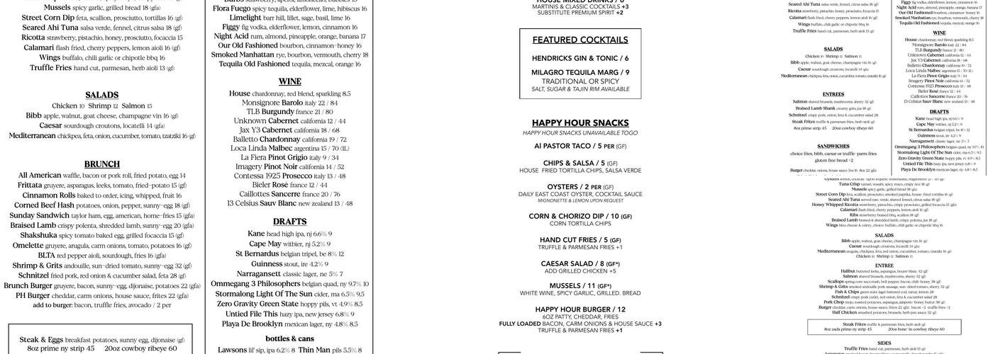 Publick House Menu