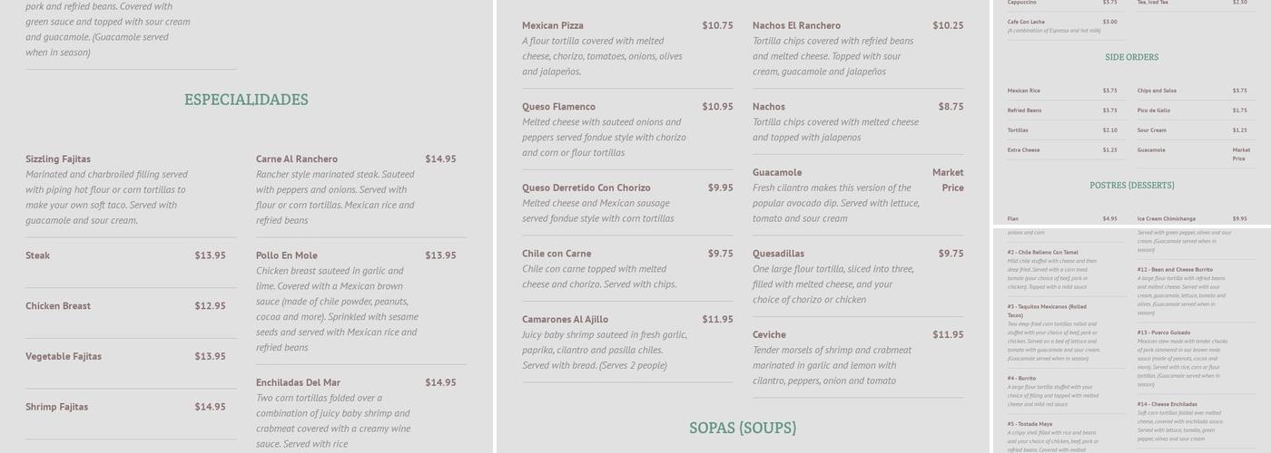 Jose's Mexican Cantina Menu