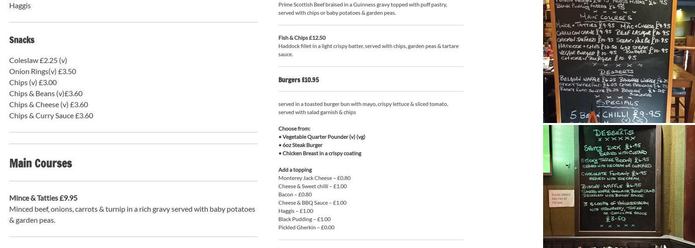 The Tailrace Inn Menu