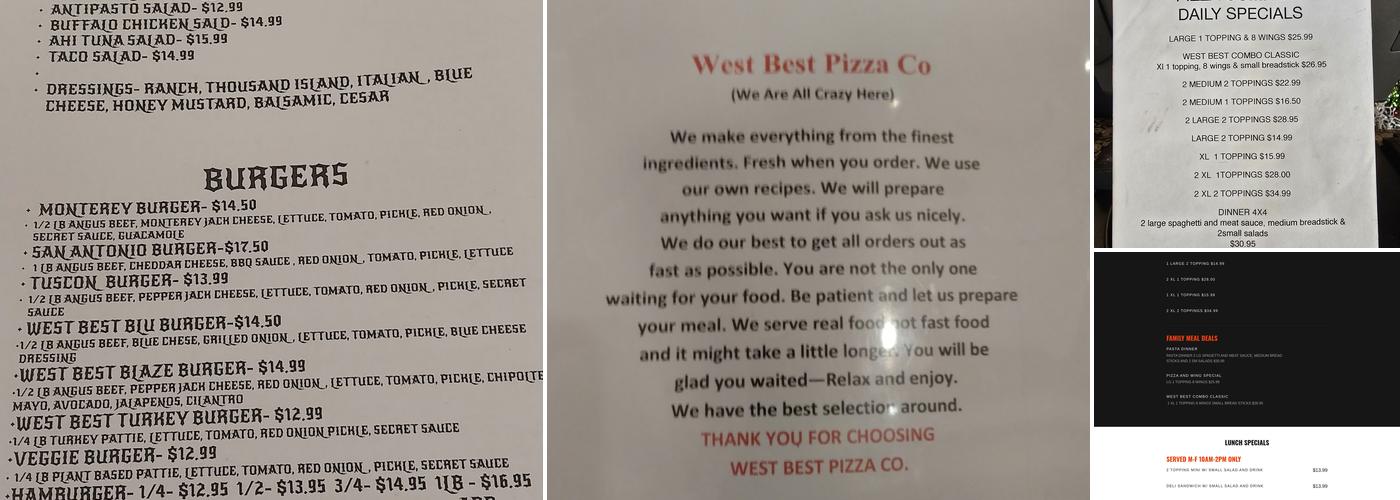 West Best Pizza Company Menu