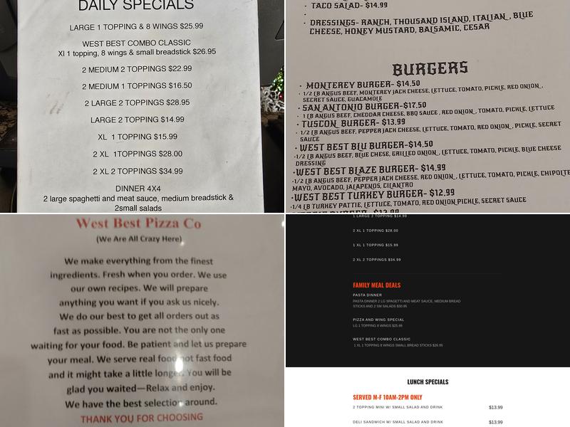 West Best Pizza Company Menu