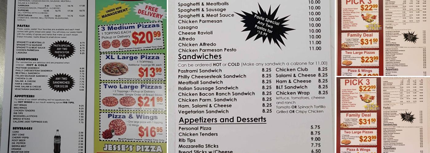 Jesse's Pizza Menu