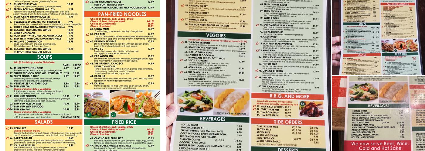 Mojave Thai Cuisine Menu
