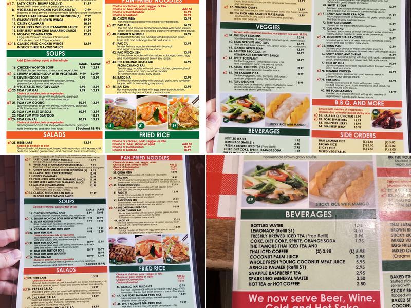 Mojave Thai Cuisine Menu