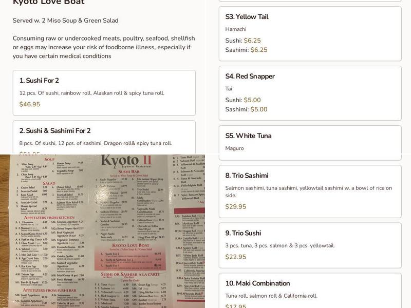 Kyoto Sushi II Menu