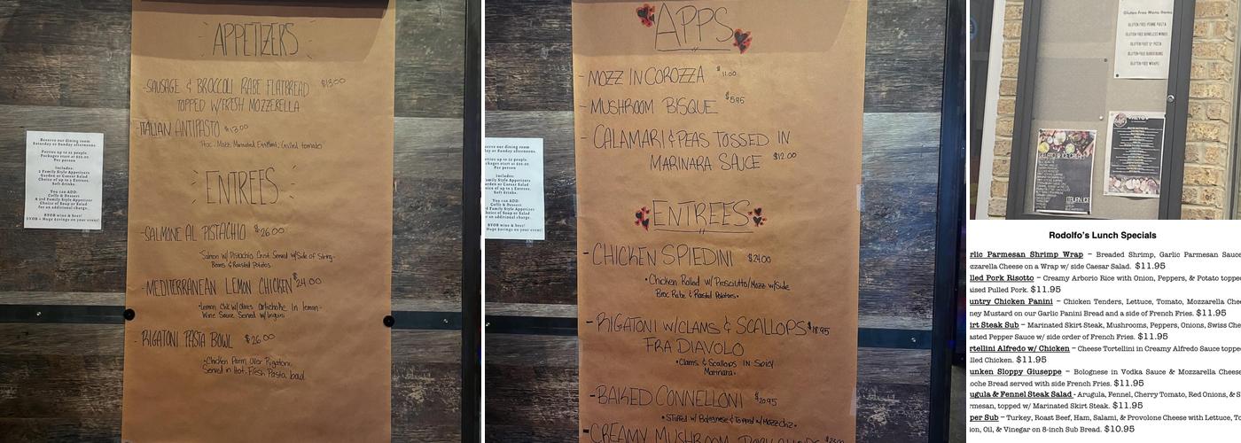 Rodolfo Restaurant & Pizzeria Menu