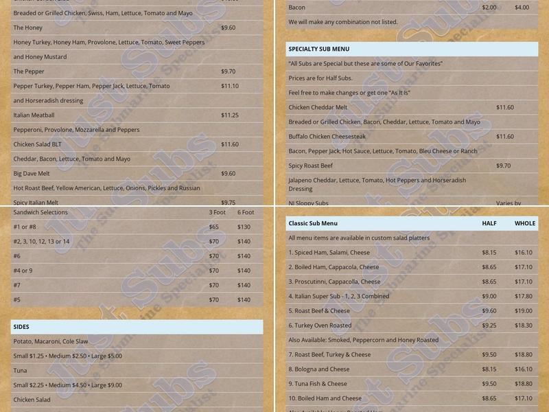 Just Subs Menu