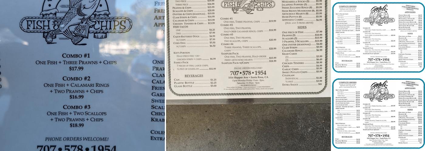 Mel's Fish & Chips Menu