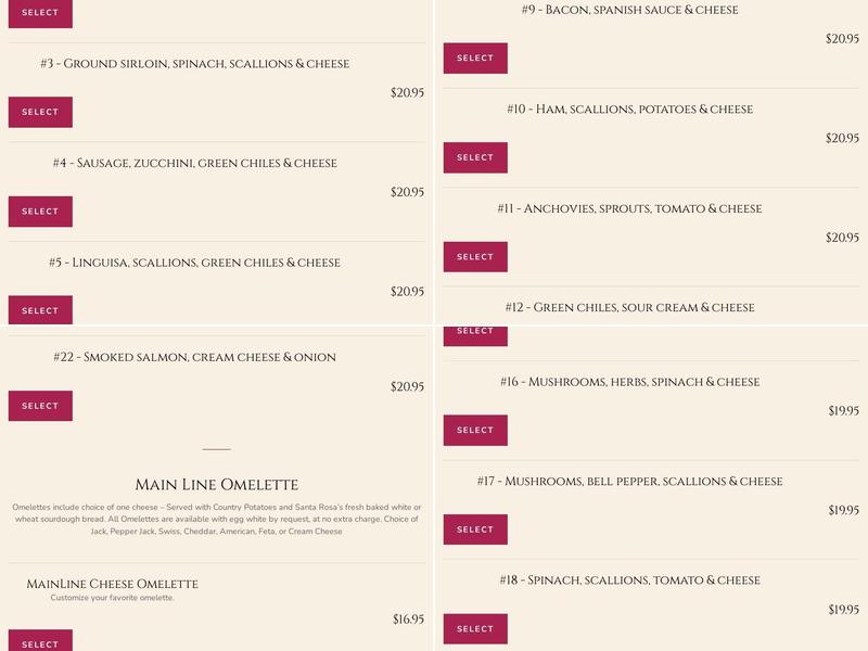 Omelette Express Menu