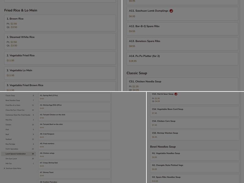 Chengdu 1 Palace Menu